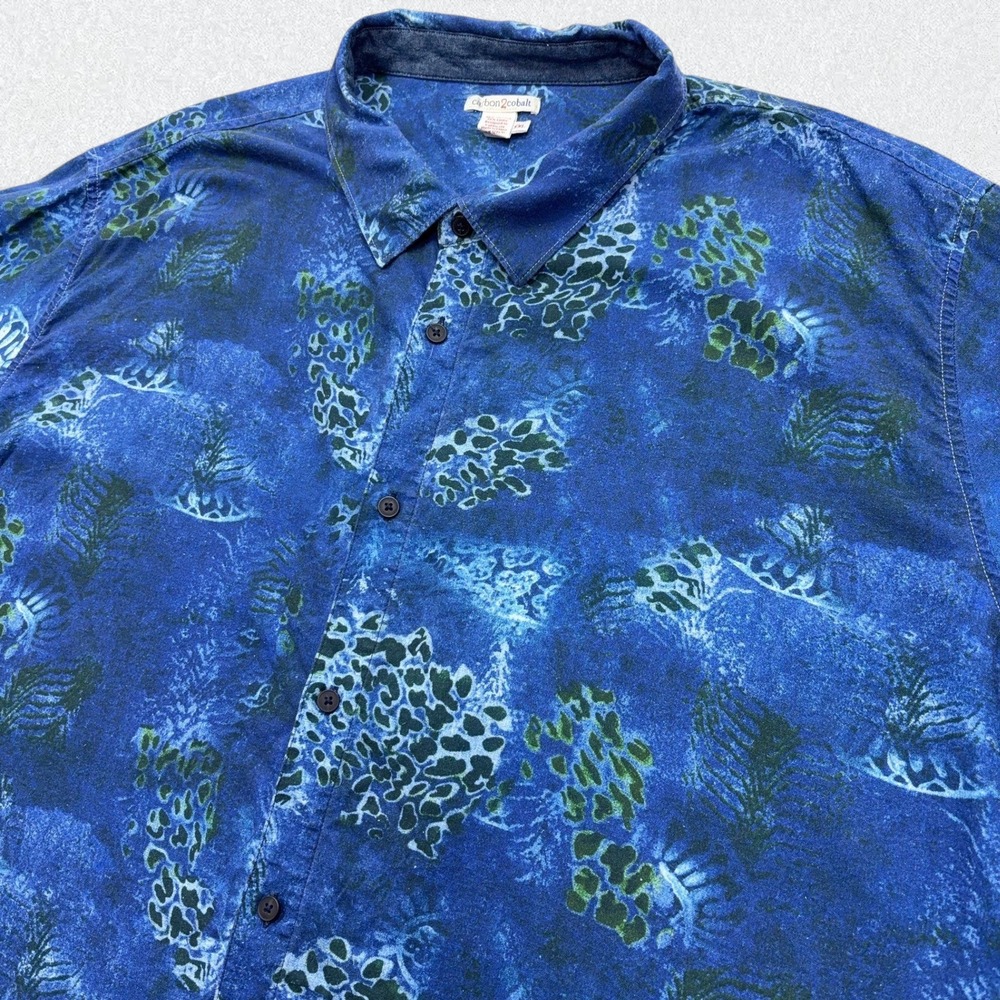 Carbon 2 Cobalt Button Up Shirt Mens XXL Blue Abstract Floral Linen Viscose - Picture 5 of 9
